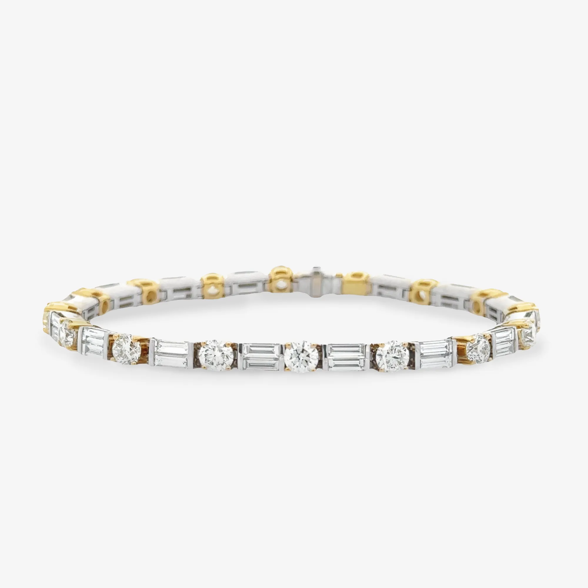 2 Tone Round & Baguette Diamond Tennis Bracelet