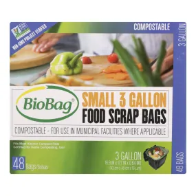 BioBag Certified Compostable Food Scrap Bags - 12 Pack, 3 Gallon, 48 Count