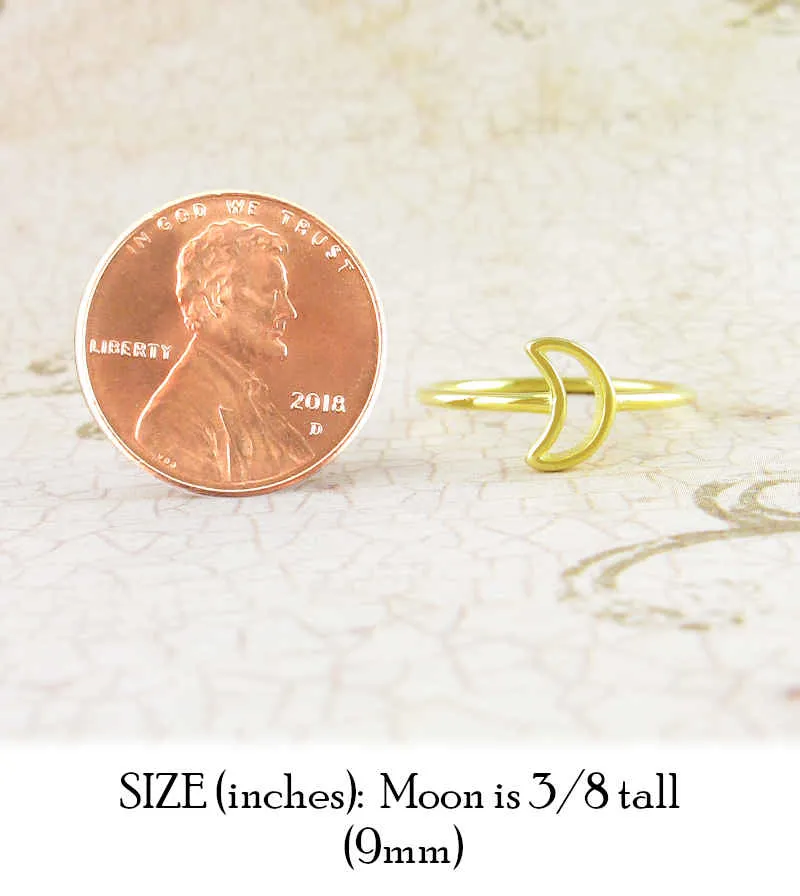 Crescent Moon Outline Ring, Gold-Plated