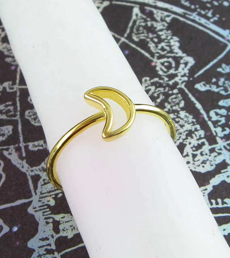 Crescent Moon Outline Ring, Gold-Plated