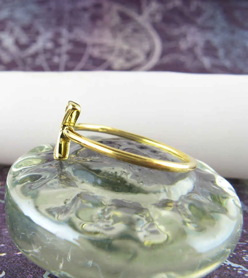 Crescent Moon Outline Ring, Gold-Plated