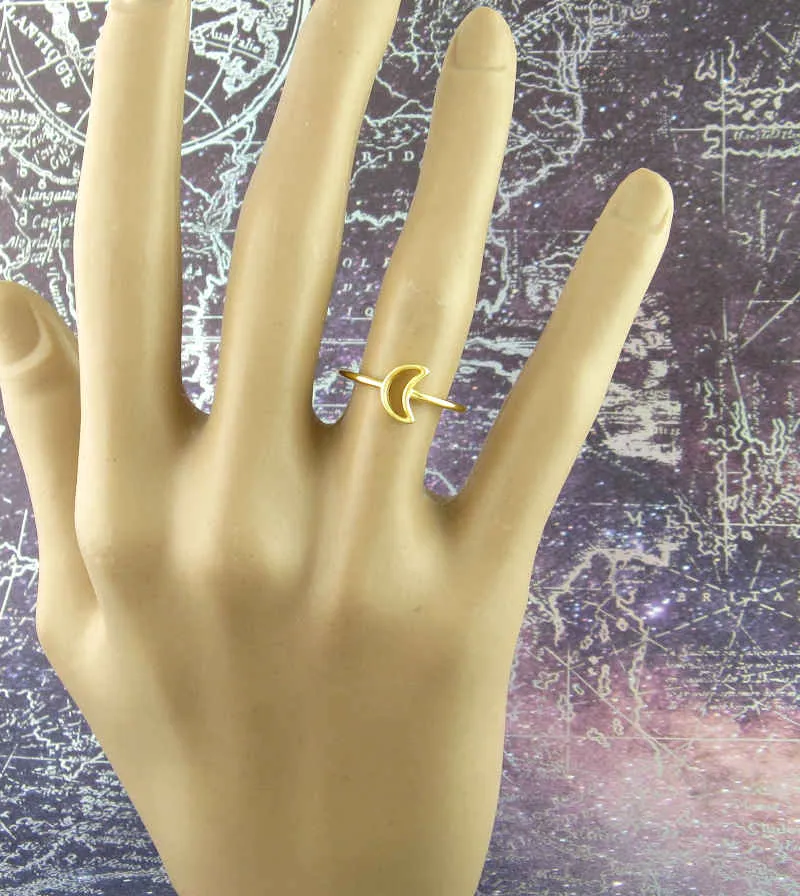 Crescent Moon Outline Ring, Gold-Plated
