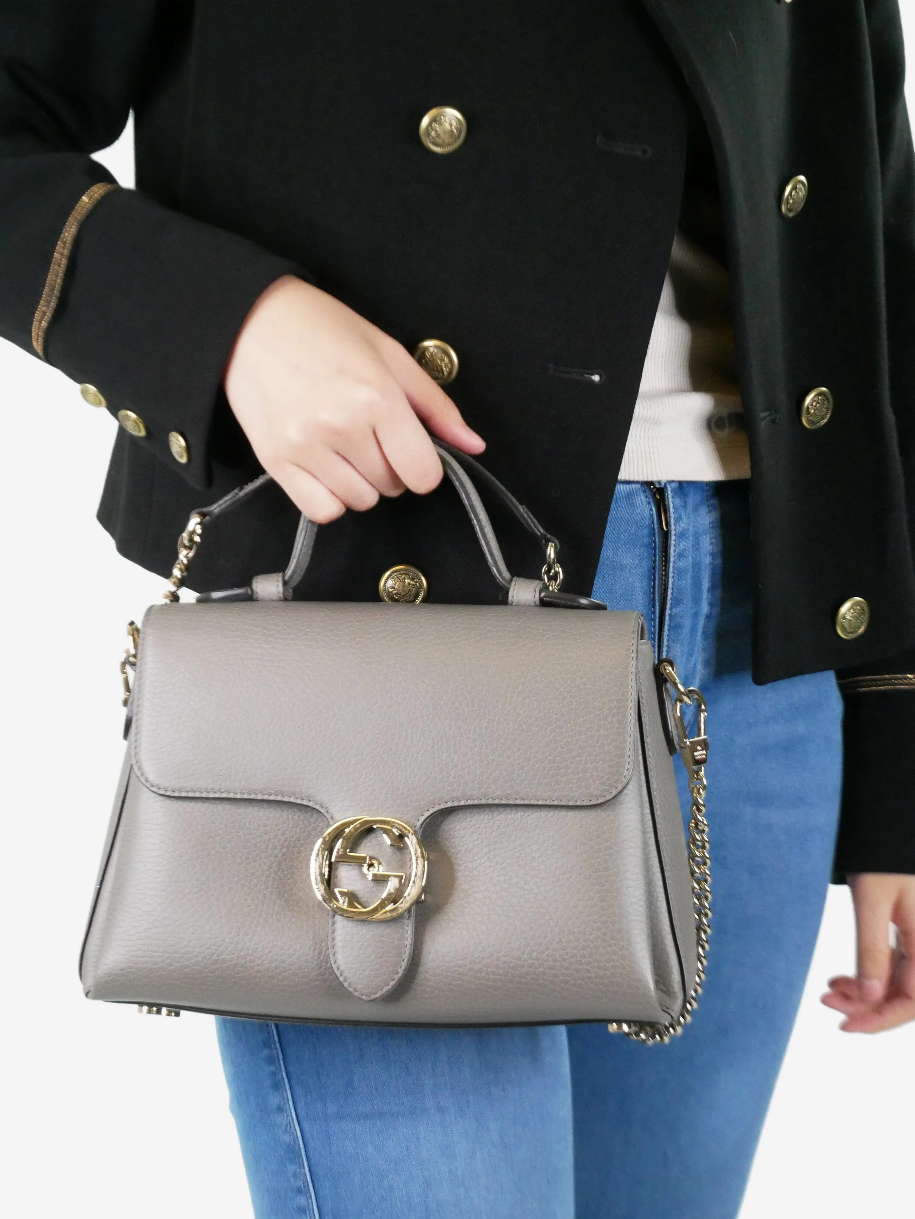 Grey Interlocking G leather shoulder bag