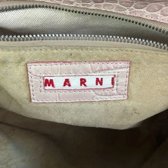 Marni Tan Crocodile Leather Tied Strap Satchel