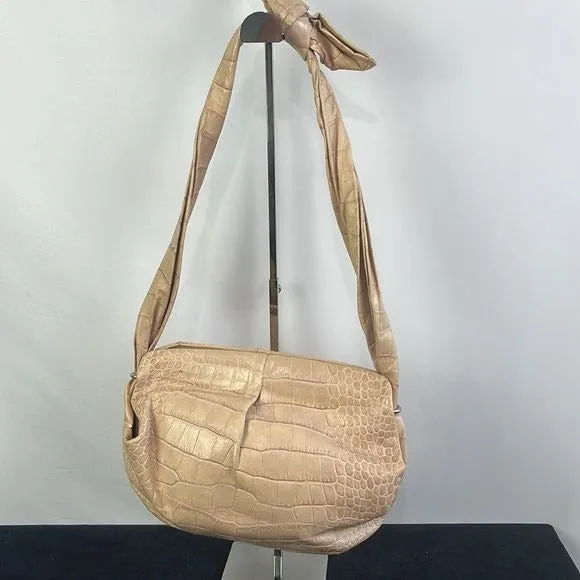 Marni Tan Crocodile Leather Tied Strap Satchel