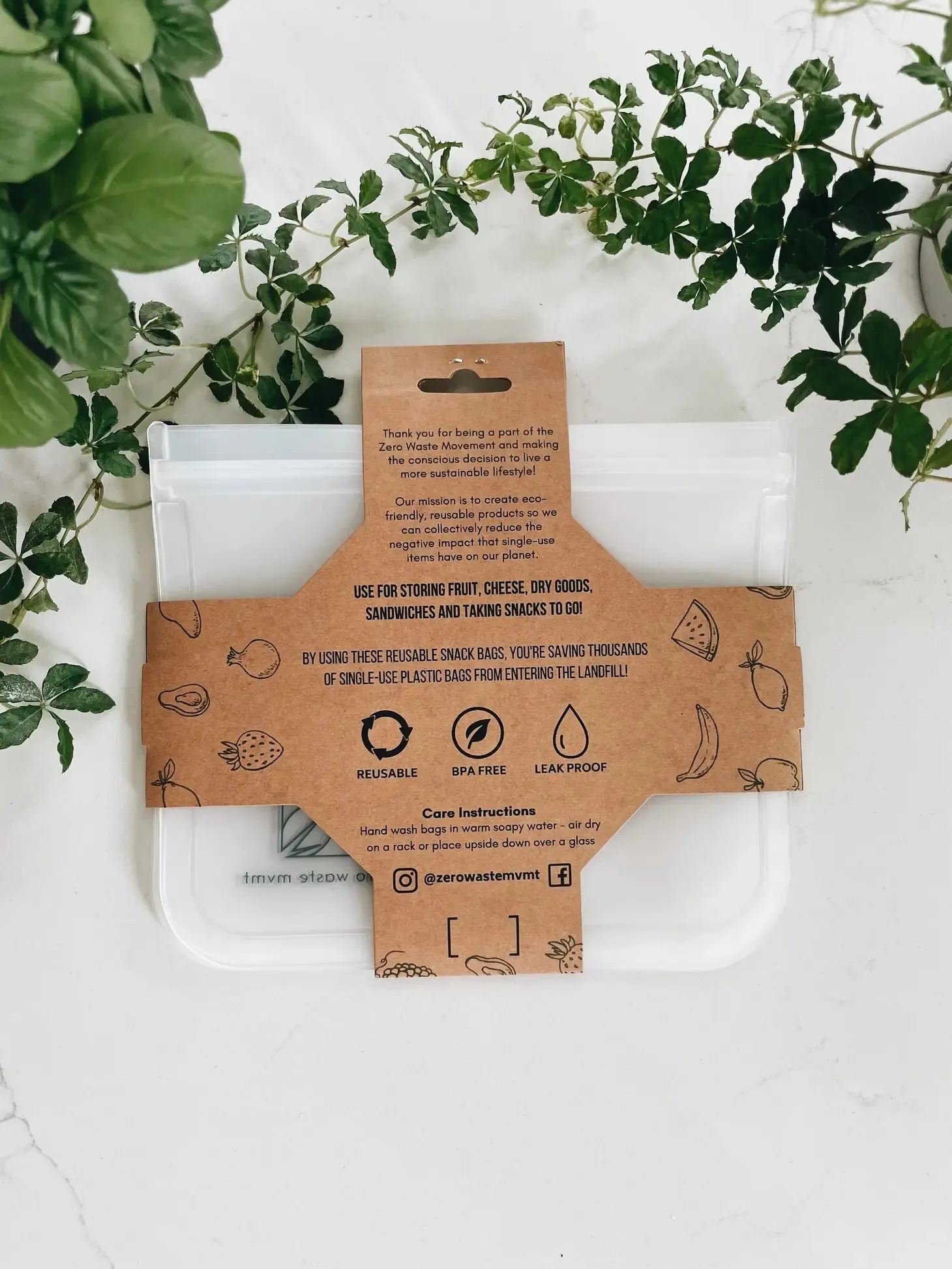 PEVA Reusable Snack Sandwich Bags | Eco-Friendly Zip Pouch - 5 Large Pack