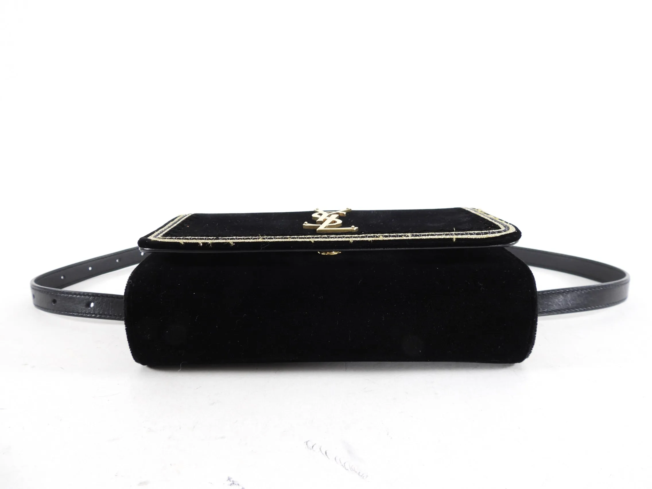 Saint Laurent Black Velvet and Gold Belt Bag