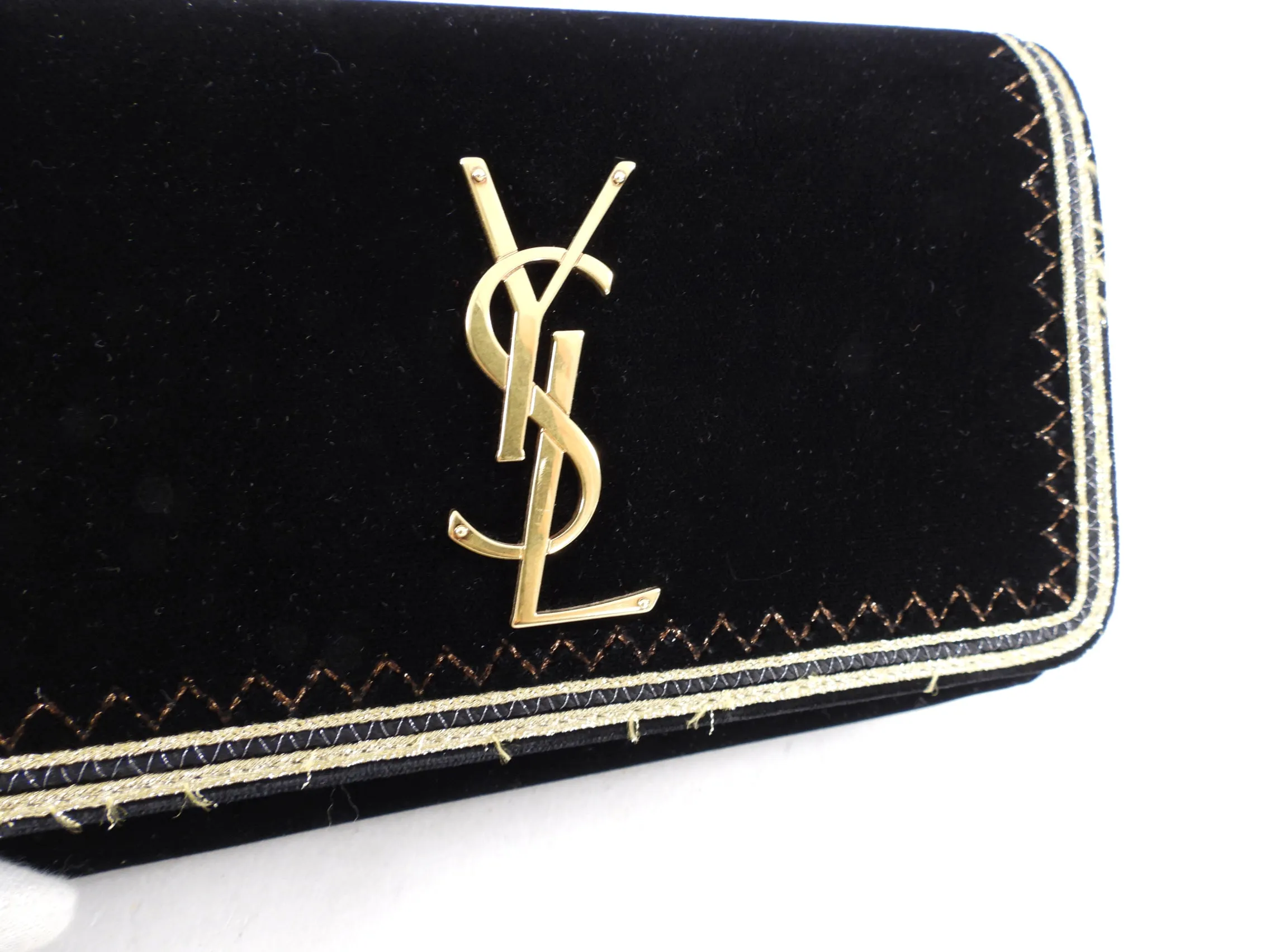 Saint Laurent Black Velvet and Gold Belt Bag