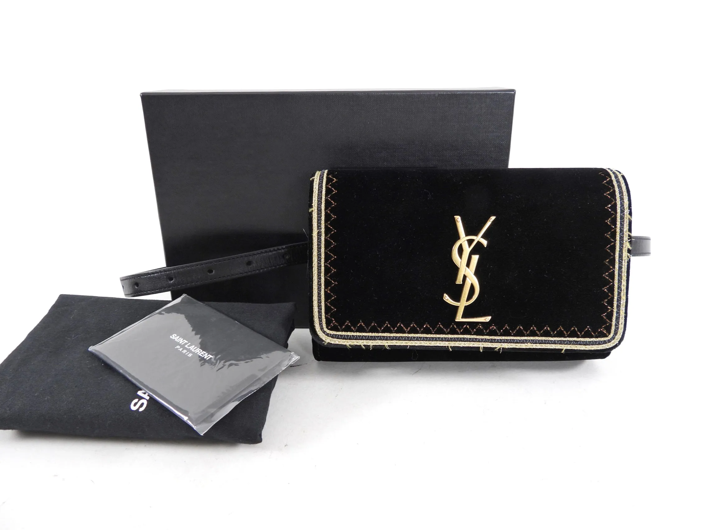 Saint Laurent Black Velvet and Gold Belt Bag