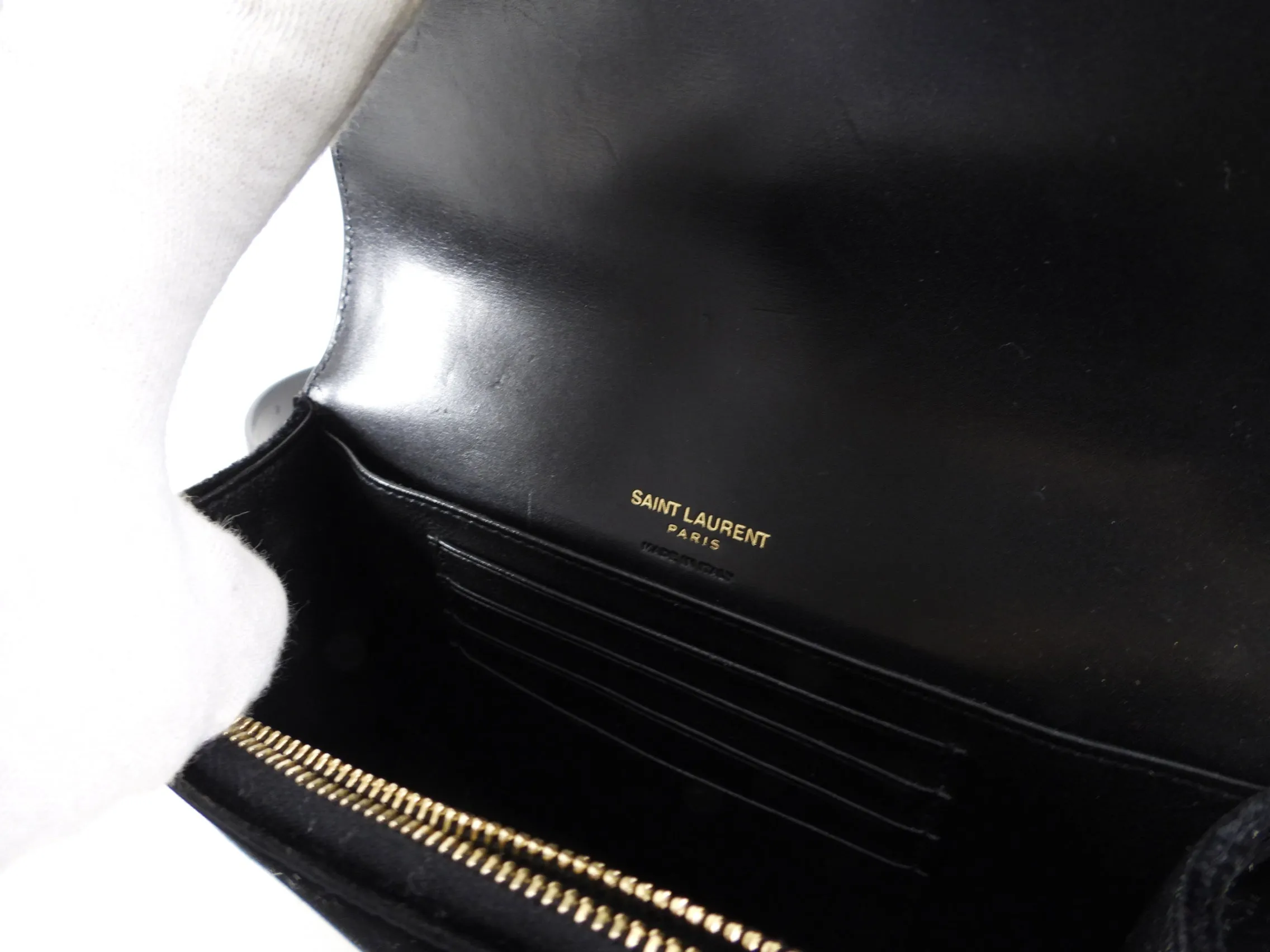 Saint Laurent Black Velvet and Gold Belt Bag