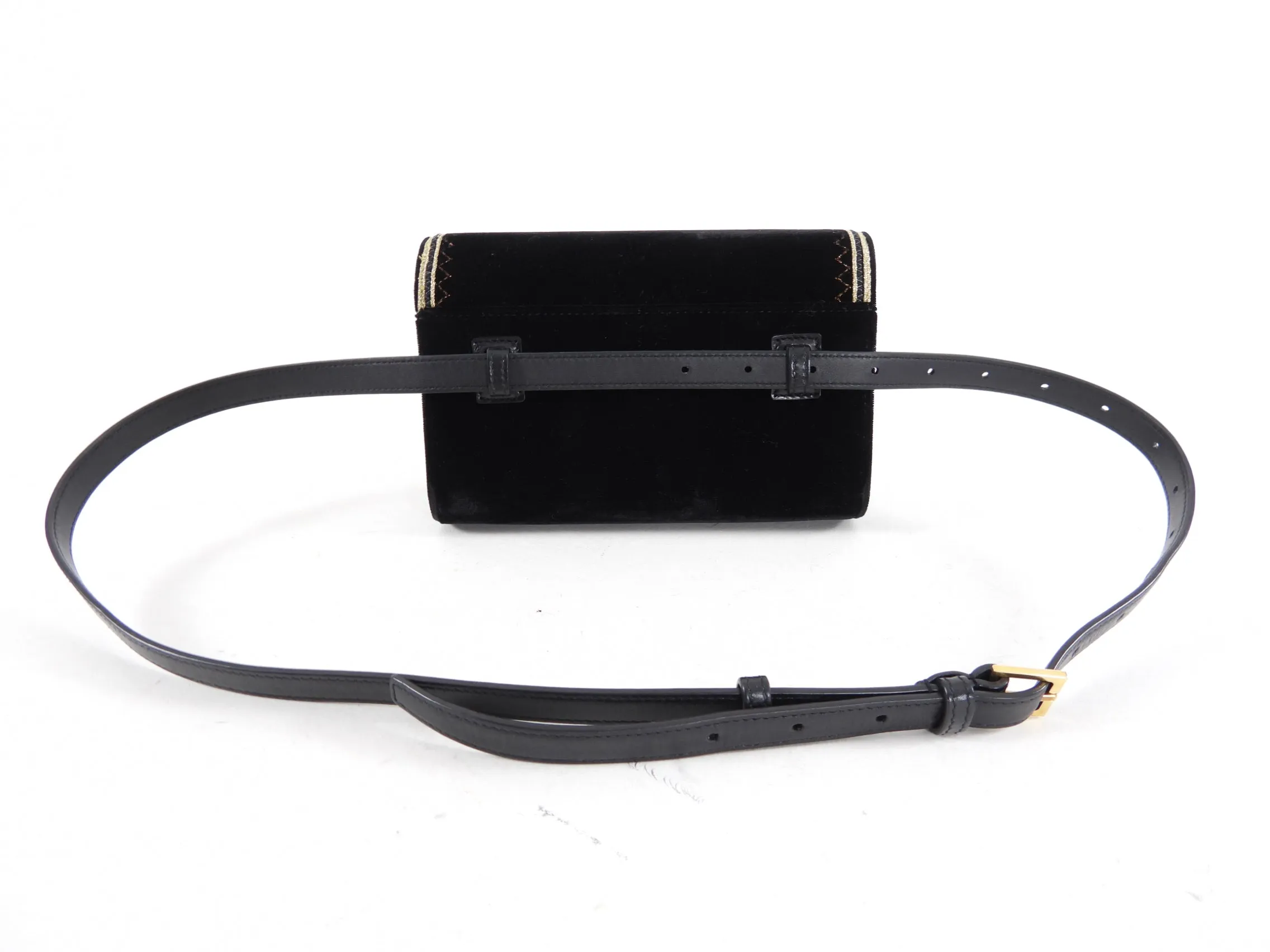 Saint Laurent Black Velvet and Gold Belt Bag
