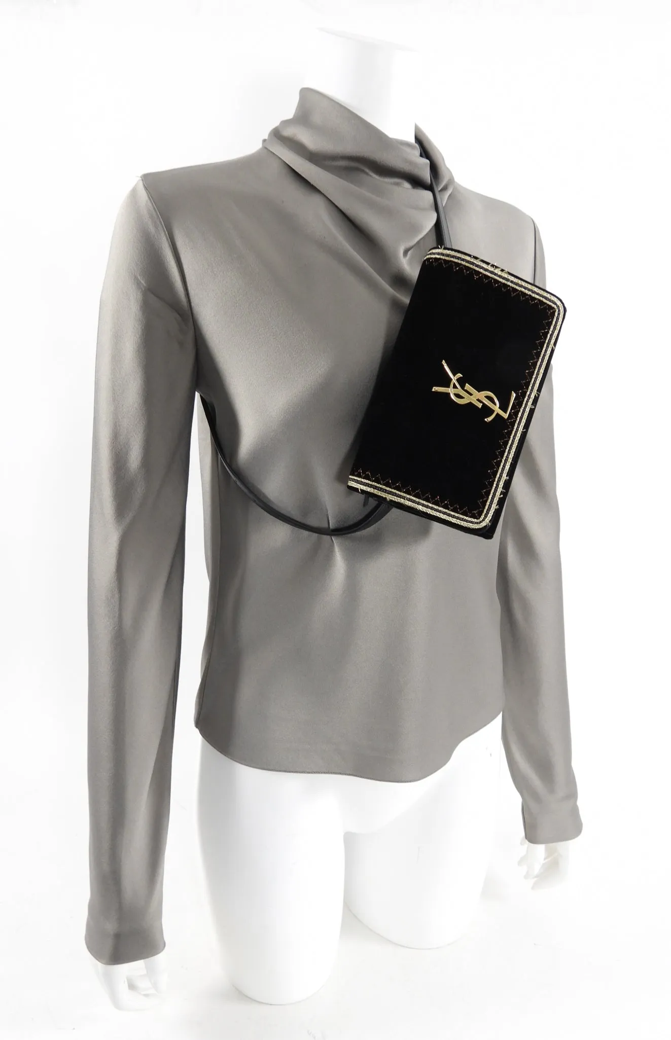 Saint Laurent Black Velvet and Gold Belt Bag
