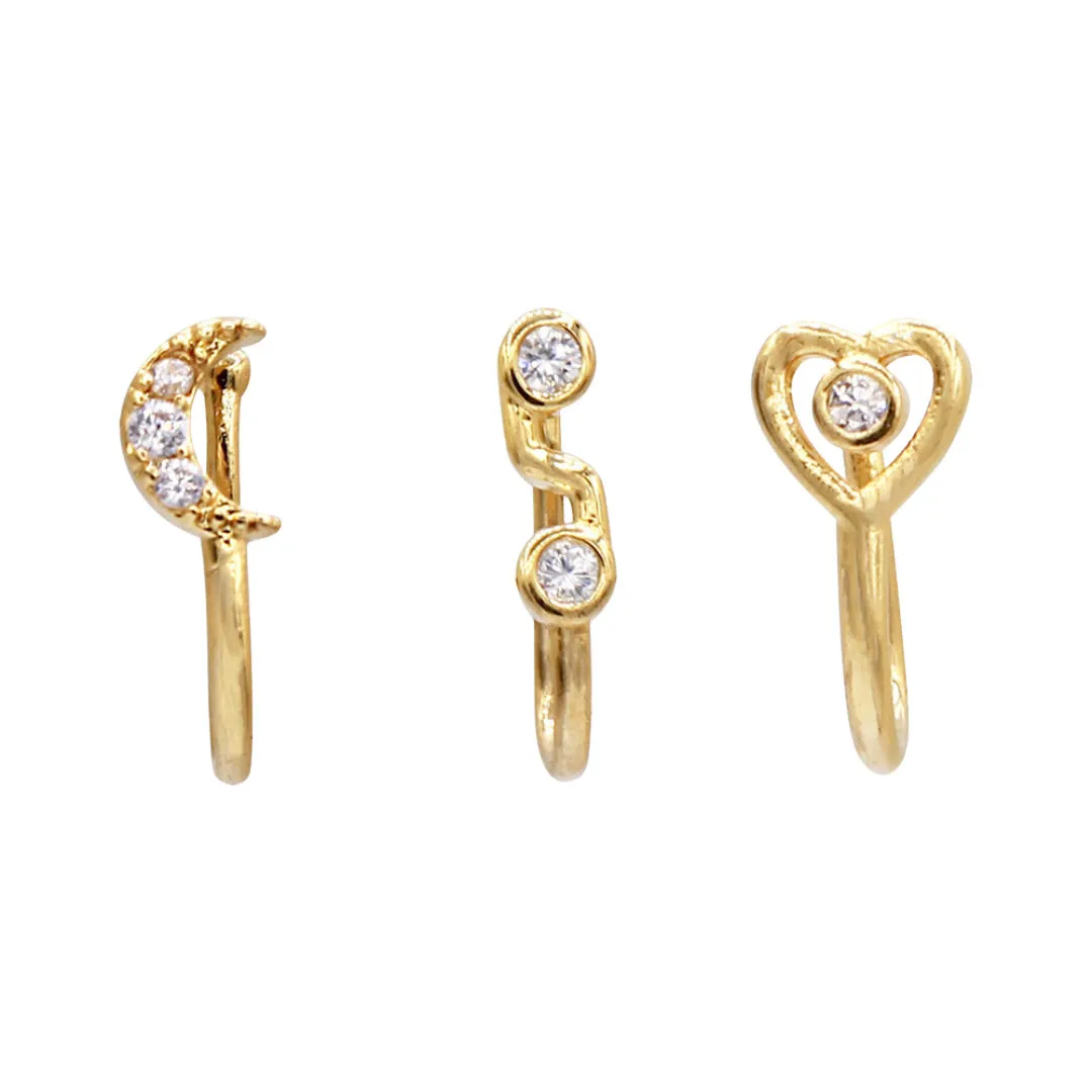 Secret Box 14K Gold Dipped Crescent Moon Heart Nose Clips